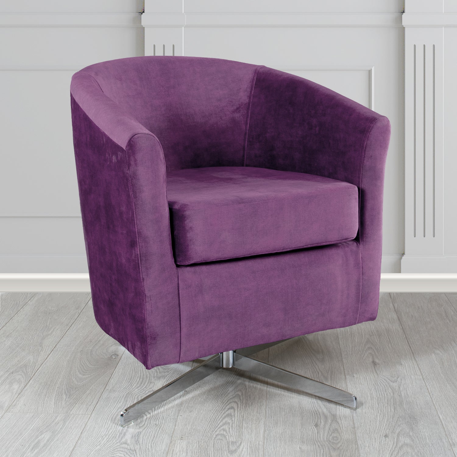 Cannes Swivel Tub Chair in Clarke and Clarke Martello Plain Textured Velvet Fabric