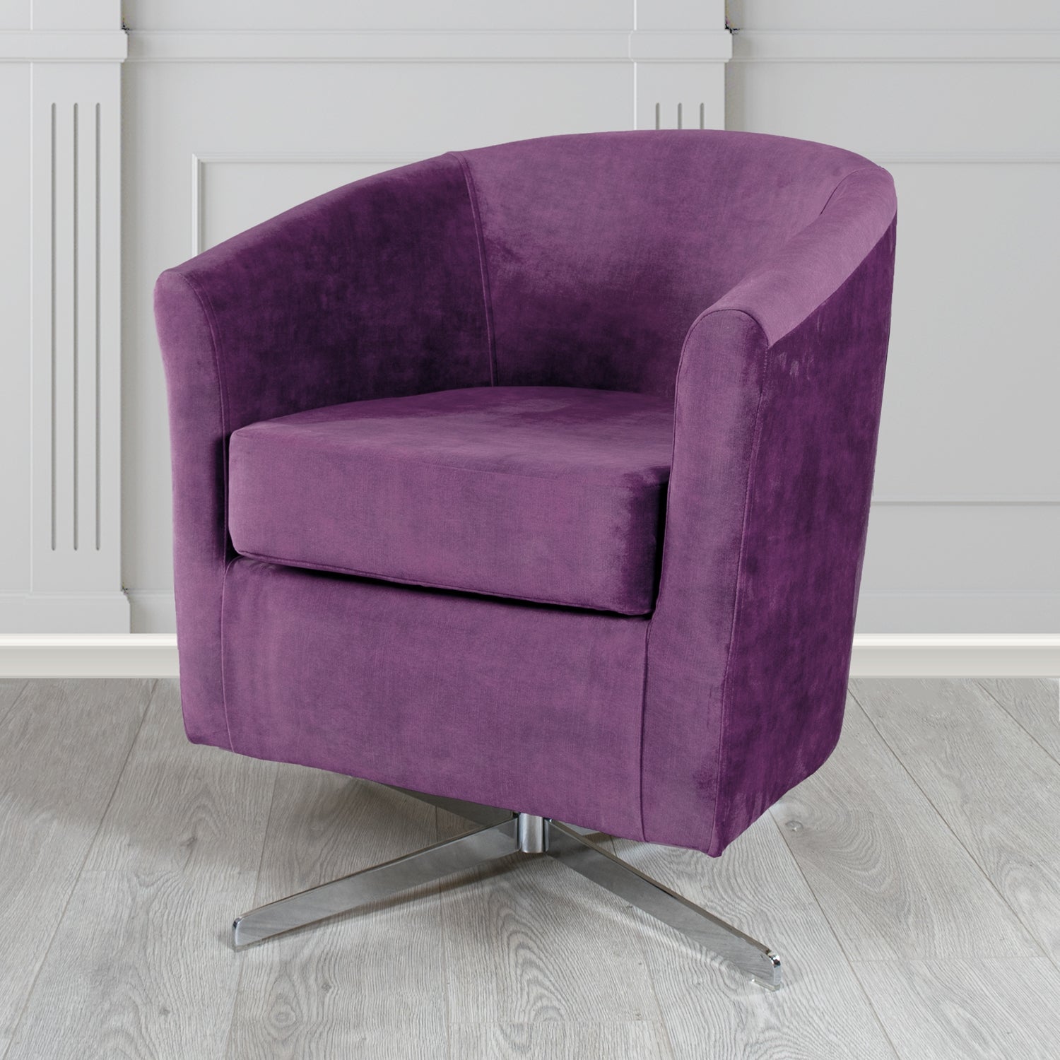 Cannes Swivel Tub Chair in Clarke and Clarke Martello Plain Textured Velvet Fabric