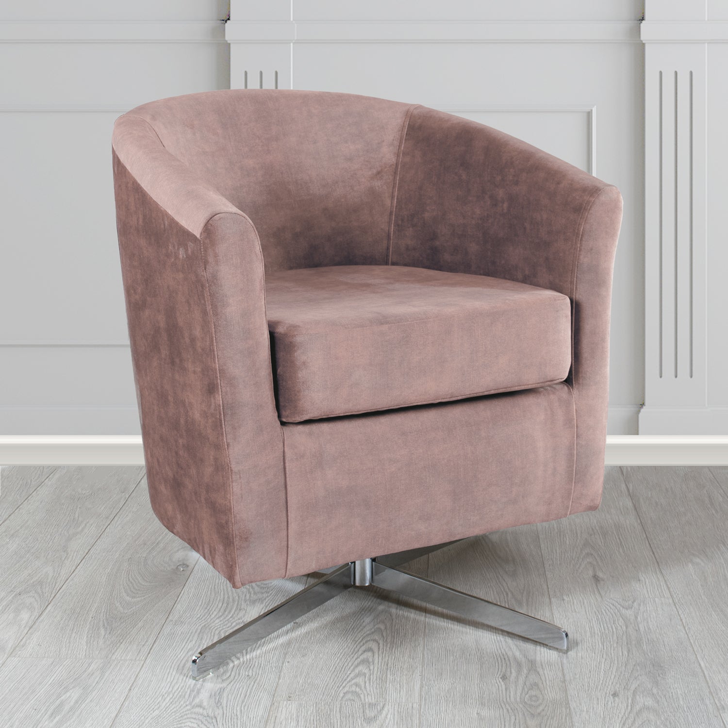 Cannes Swivel Tub Chair in Clarke and Clarke Martello Plain Textured Velvet Fabric