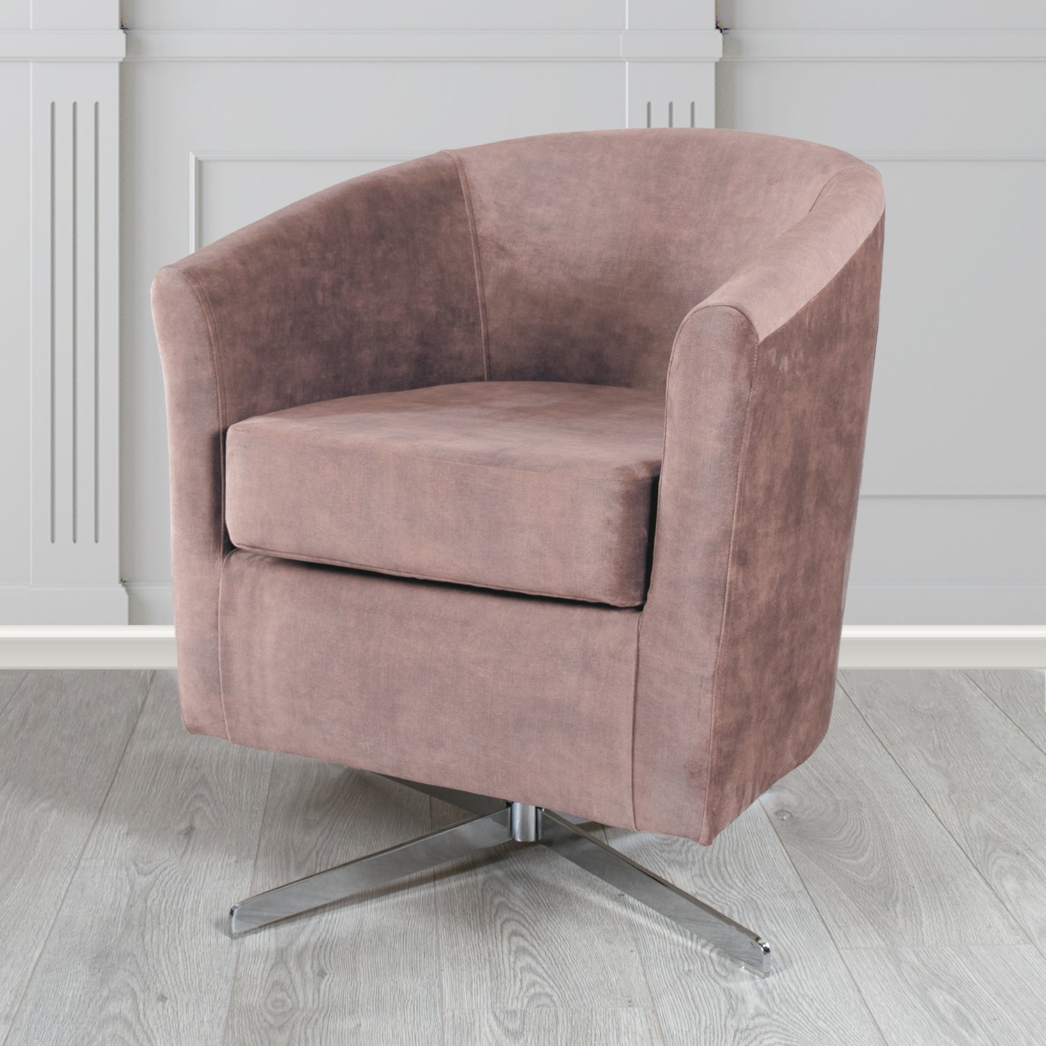 Cannes Swivel Tub Chair in Clarke and Clarke Martello Plain Textured Velvet Fabric