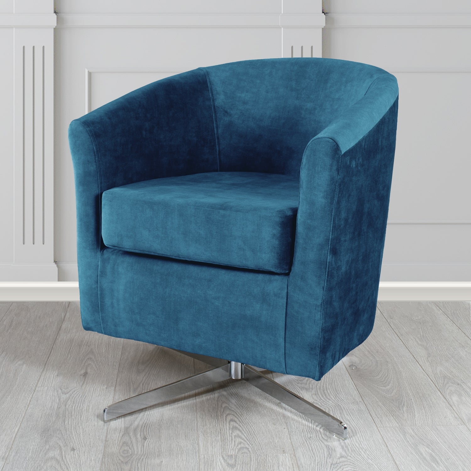 Cannes Swivel Tub Chair in Clarke and Clarke Martello Plain Textured Velvet Fabric