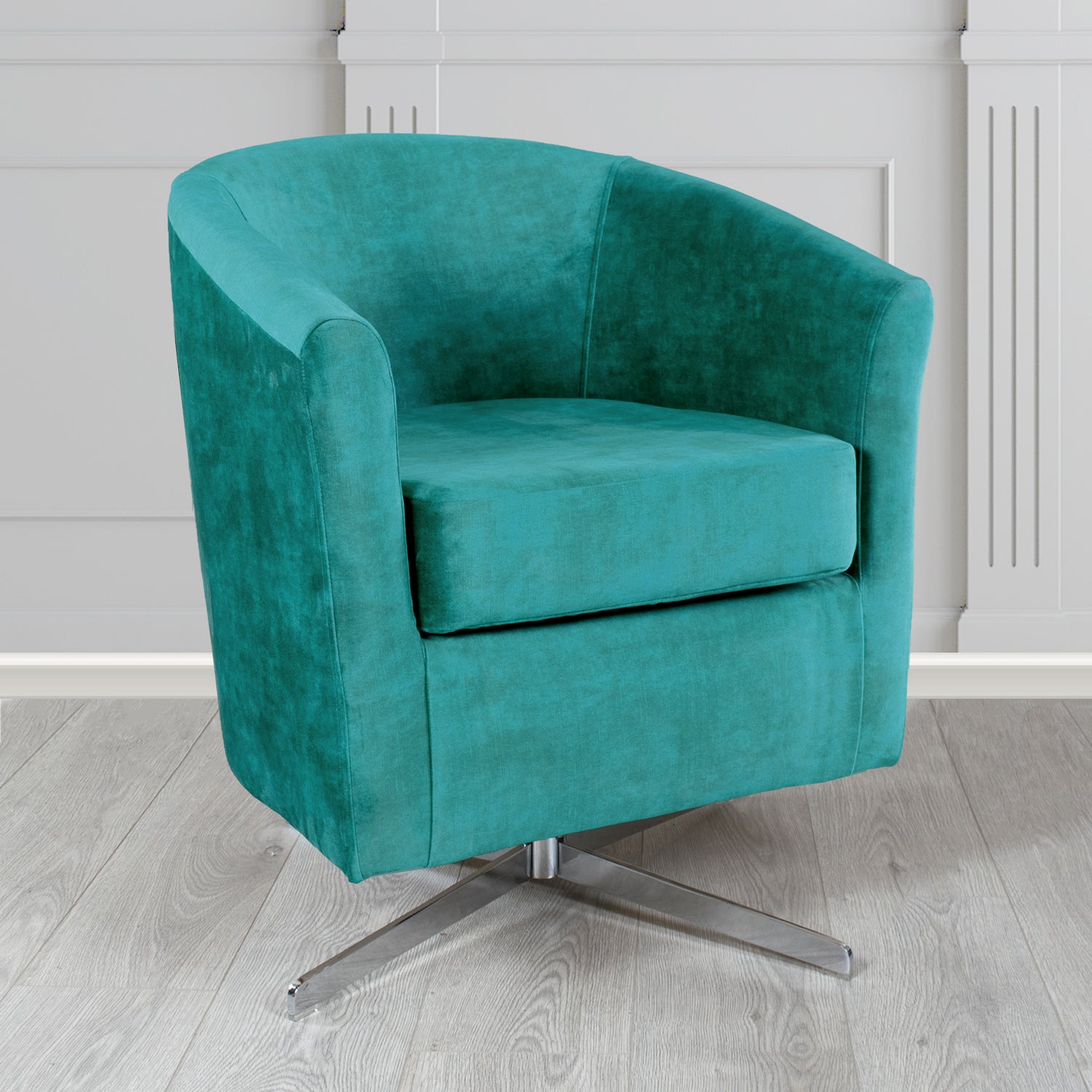 Cannes Swivel Tub Chair in Clarke and Clarke Martello Plain Textured Velvet Fabric