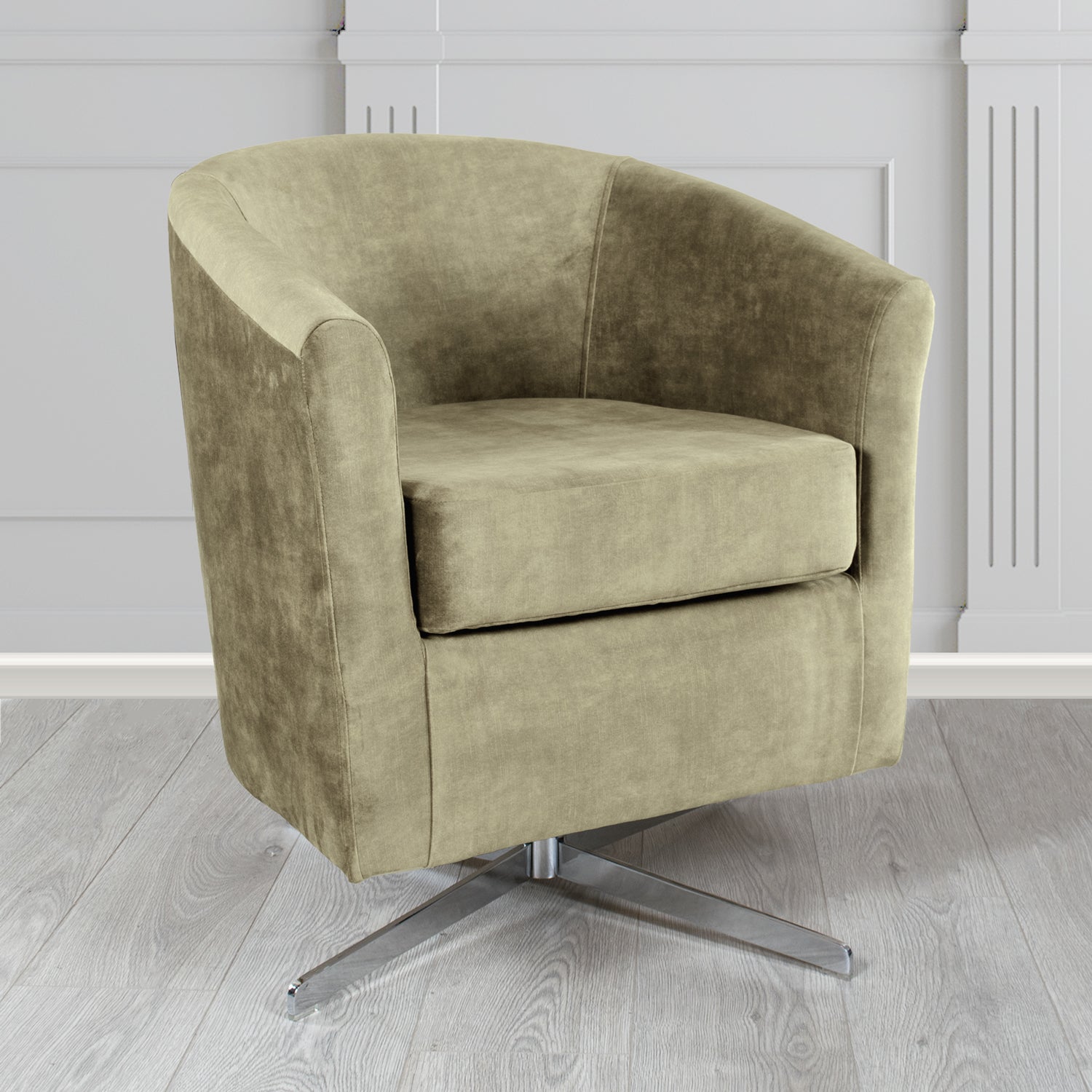 Cannes Swivel Tub Chair in Clarke and Clarke Martello Plain Textured Velvet Fabric