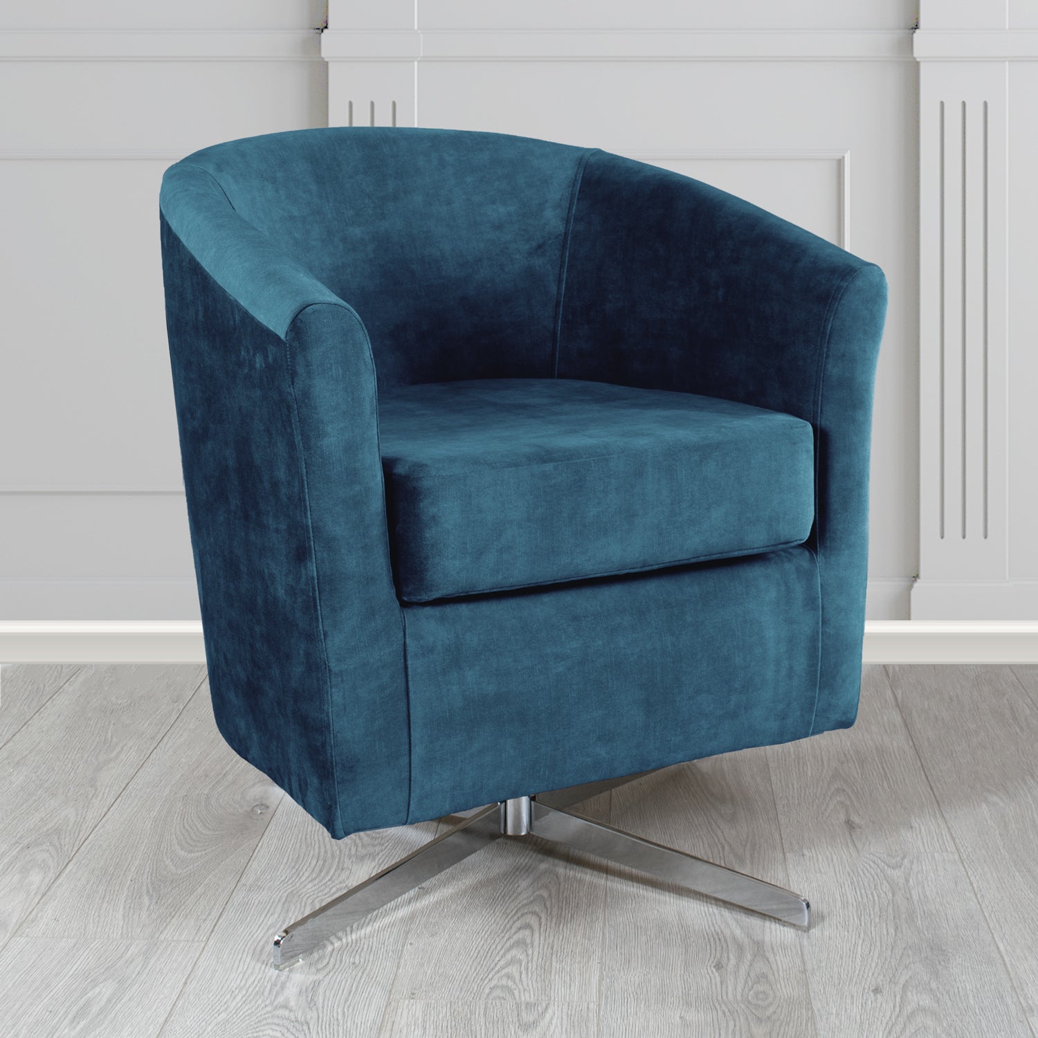 Cannes Swivel Tub Chair in Clarke and Clarke Martello Plain Textured Velvet Fabric