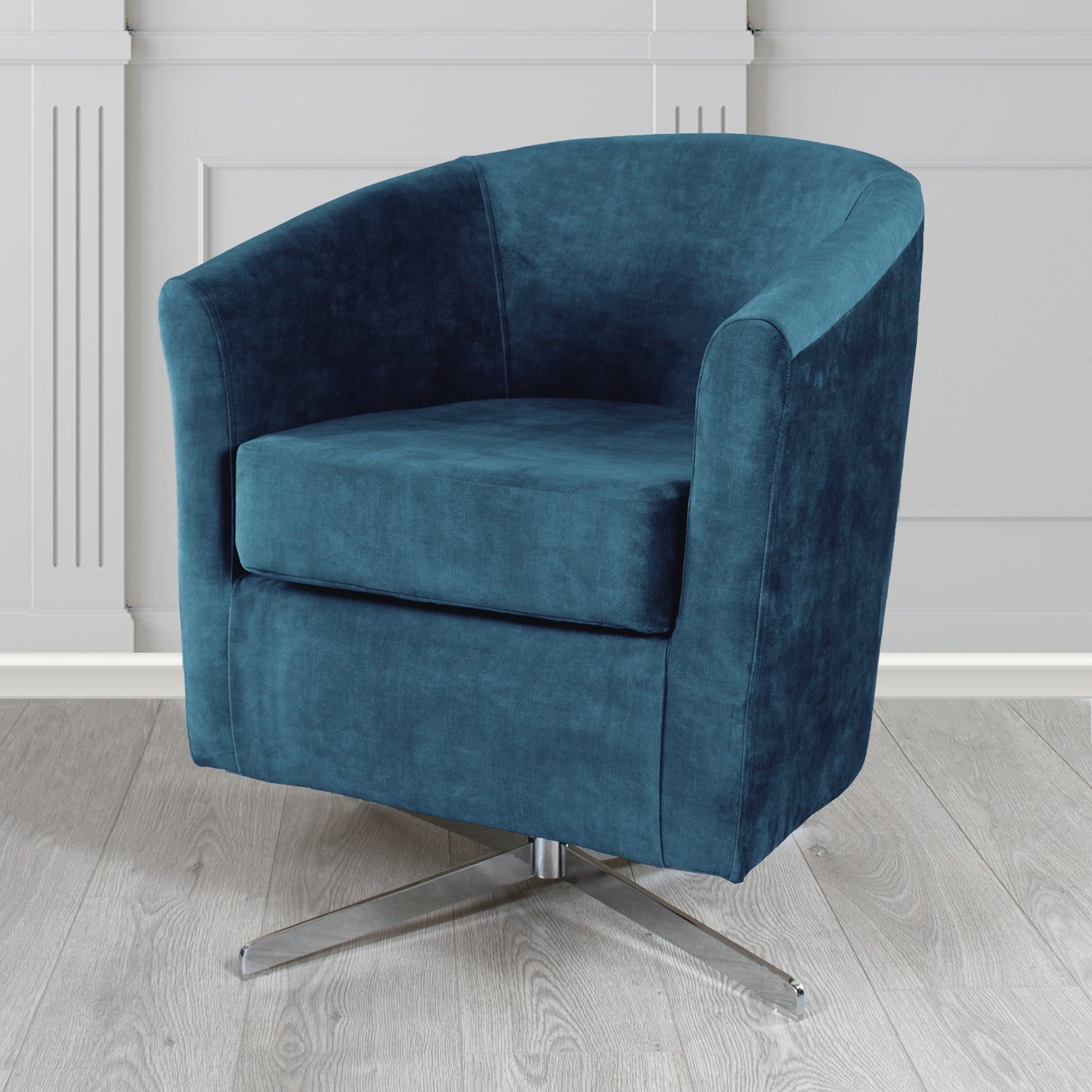 Cannes Swivel Tub Chair in Clarke and Clarke Martello Plain Textured Velvet Fabric