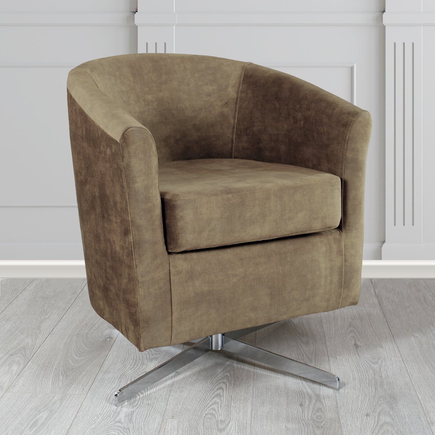 Cannes Swivel Tub Chair in Clarke and Clarke Martello Plain Textured Velvet Fabric