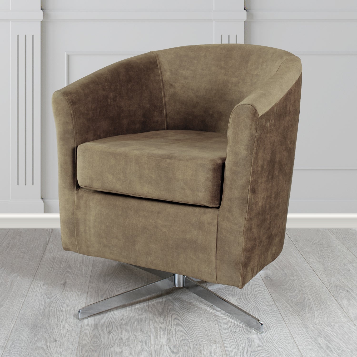 Cannes Swivel Tub Chair in Clarke and Clarke Martello Plain Textured Velvet Fabric