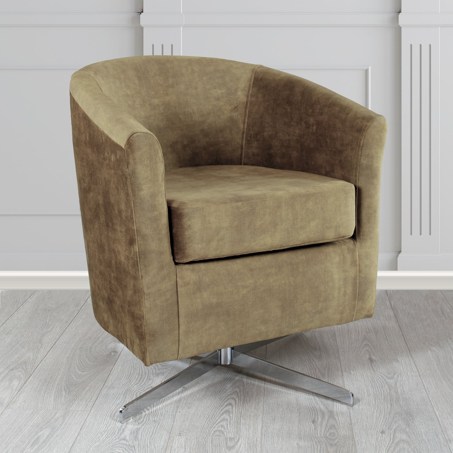 Cannes Swivel Tub Chair in Clarke and Clarke Martello Plain Textured Velvet Fabric