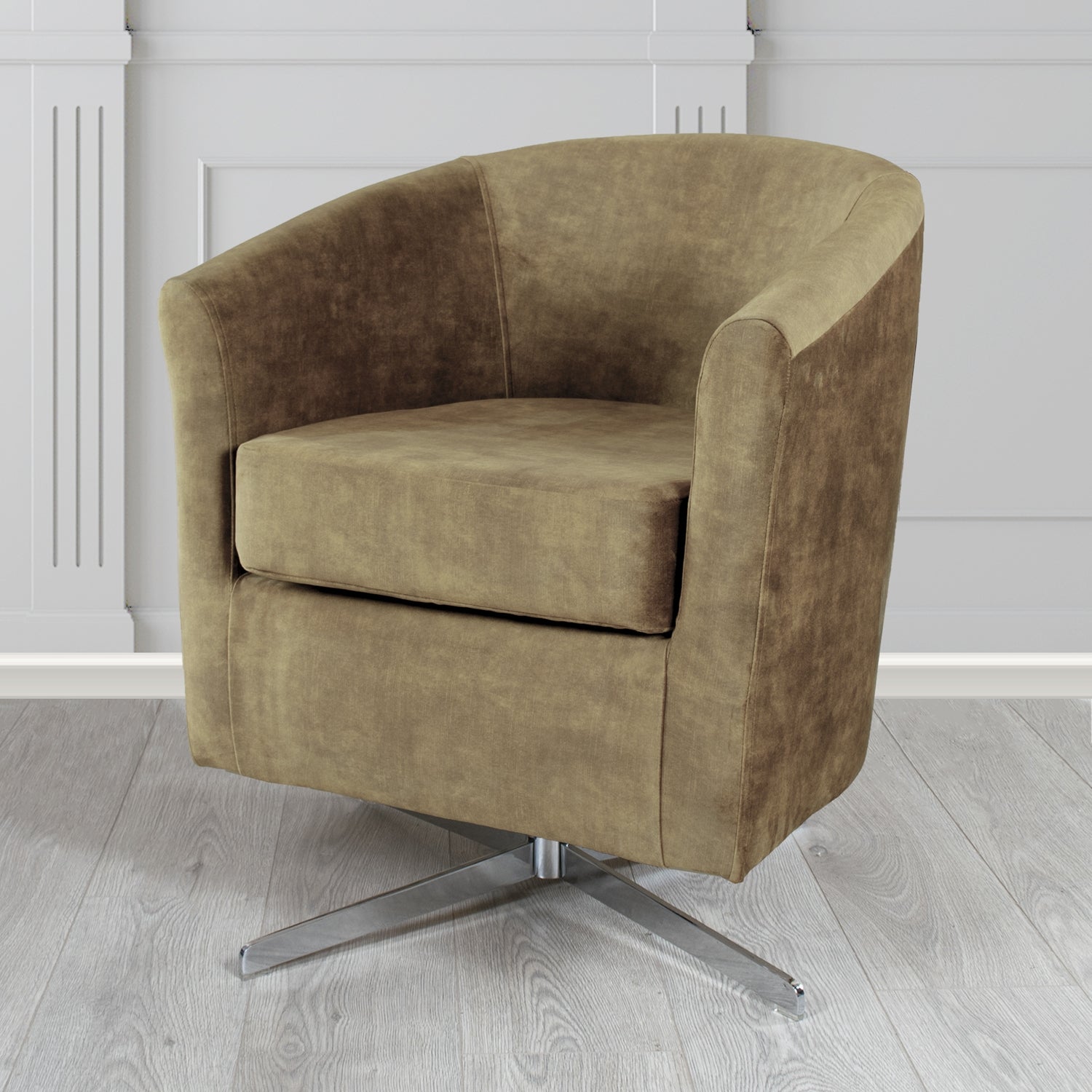 Cannes Swivel Tub Chair in Clarke and Clarke Martello Plain Textured Velvet Fabric