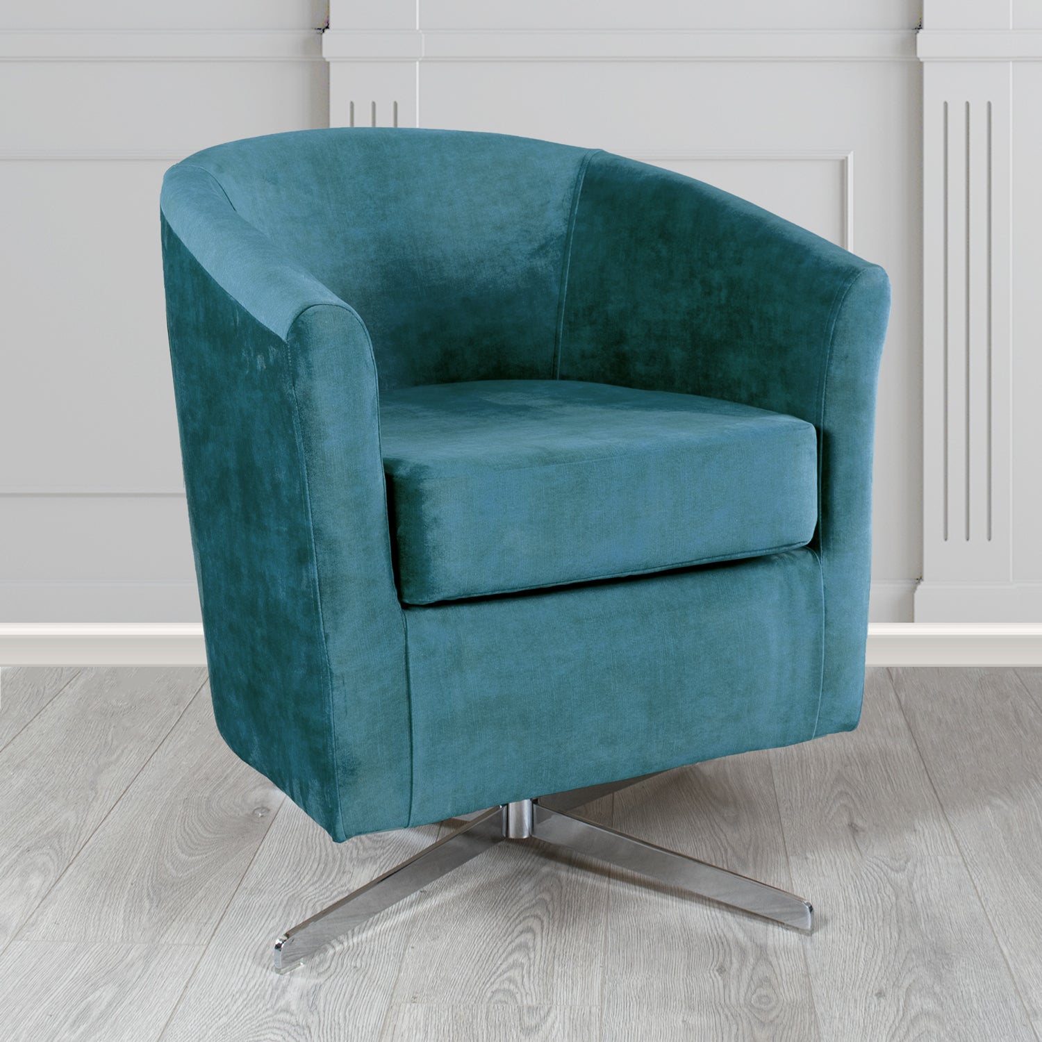 Cannes Swivel Tub Chair in Clarke and Clarke Martello Plain Textured Velvet Fabric
