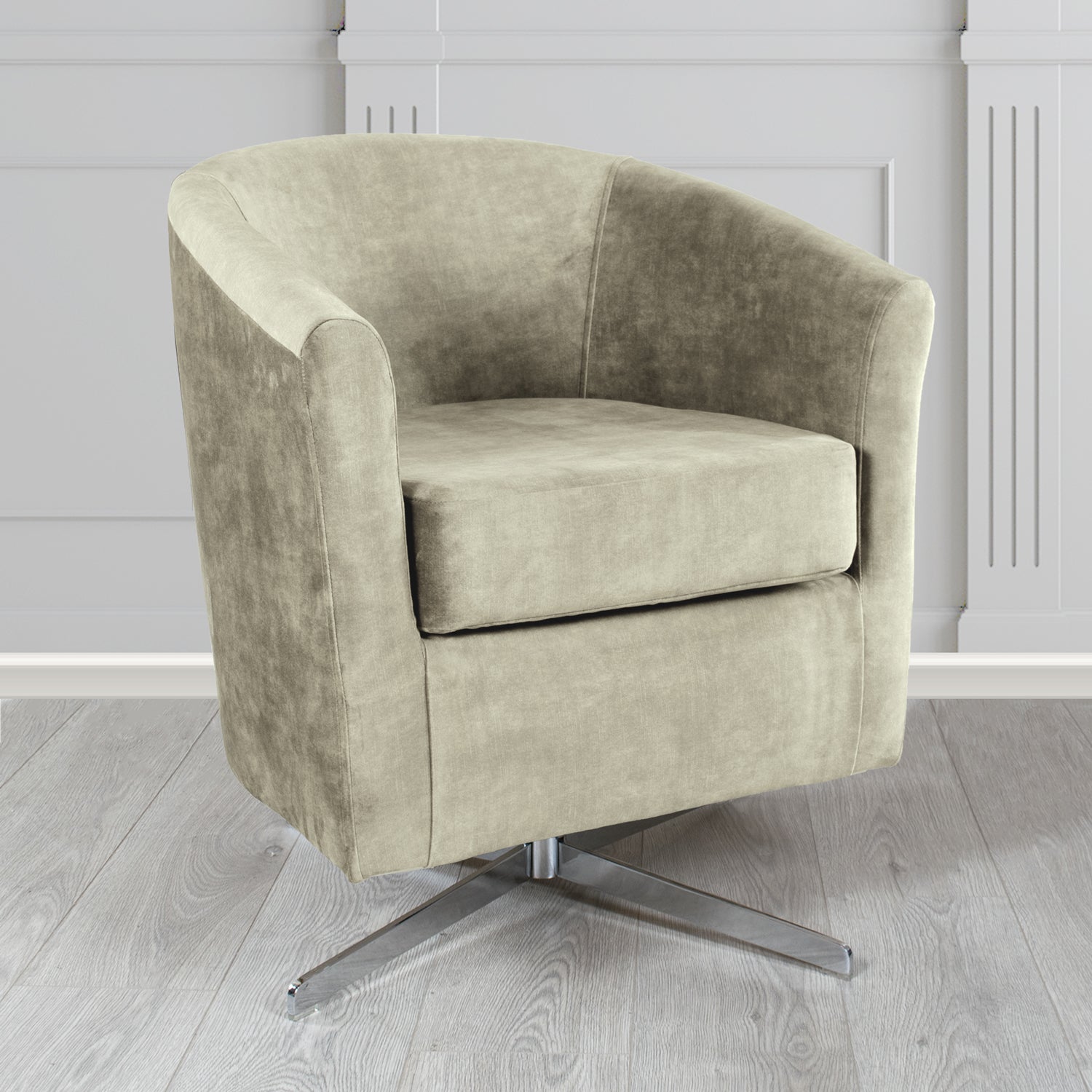 Cannes Swivel Tub Chair in Clarke and Clarke Martello Plain Textured Velvet Fabric