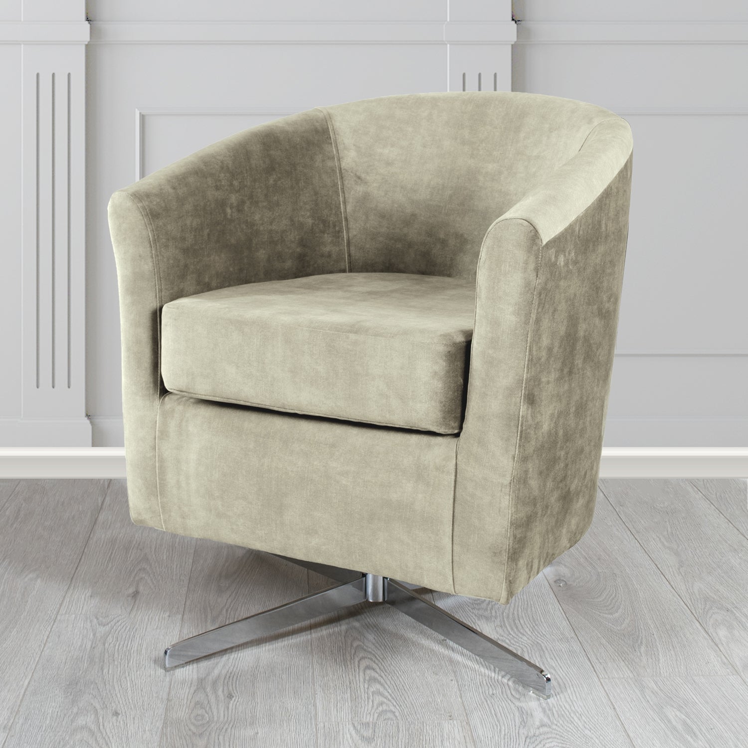 Cannes Swivel Tub Chair in Clarke and Clarke Martello Plain Textured Velvet Fabric