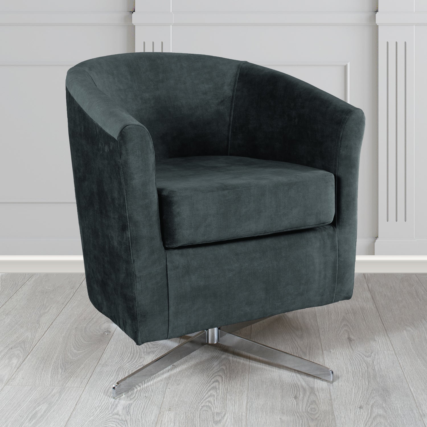 Cannes Swivel Tub Chair in Clarke and Clarke Martello Plain Textured Velvet Fabric