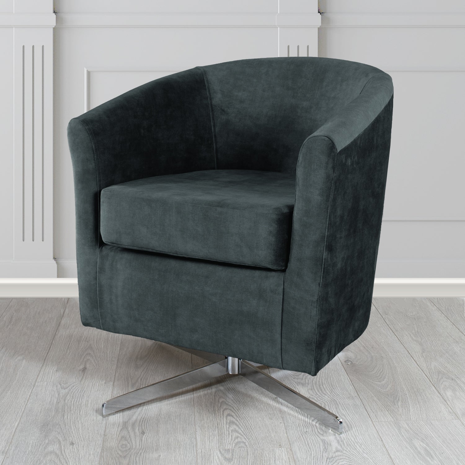 Cannes Swivel Tub Chair in Clarke and Clarke Martello Plain Textured Velvet Fabric