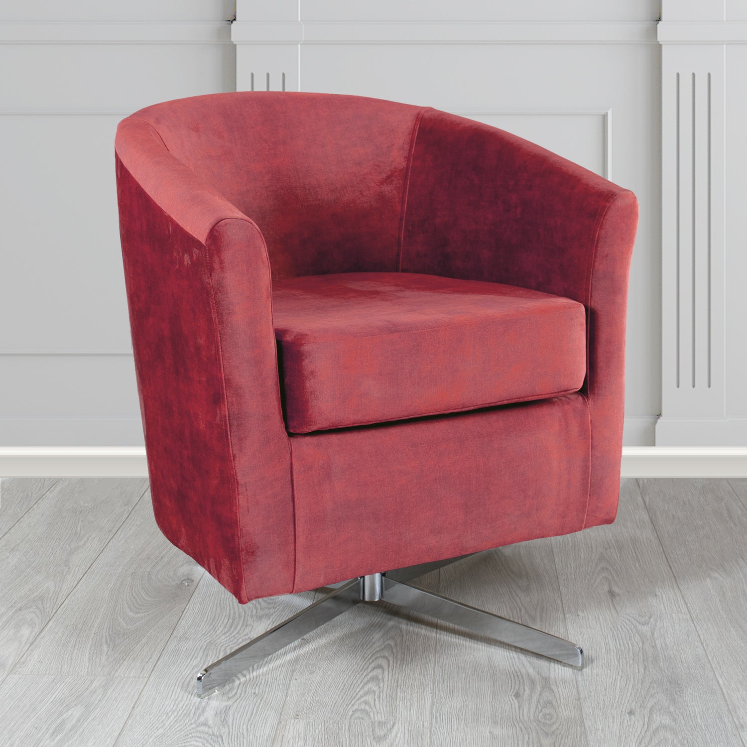 Cannes Swivel Tub Chair in Clarke and Clarke Martello Plain Textured Velvet Fabric