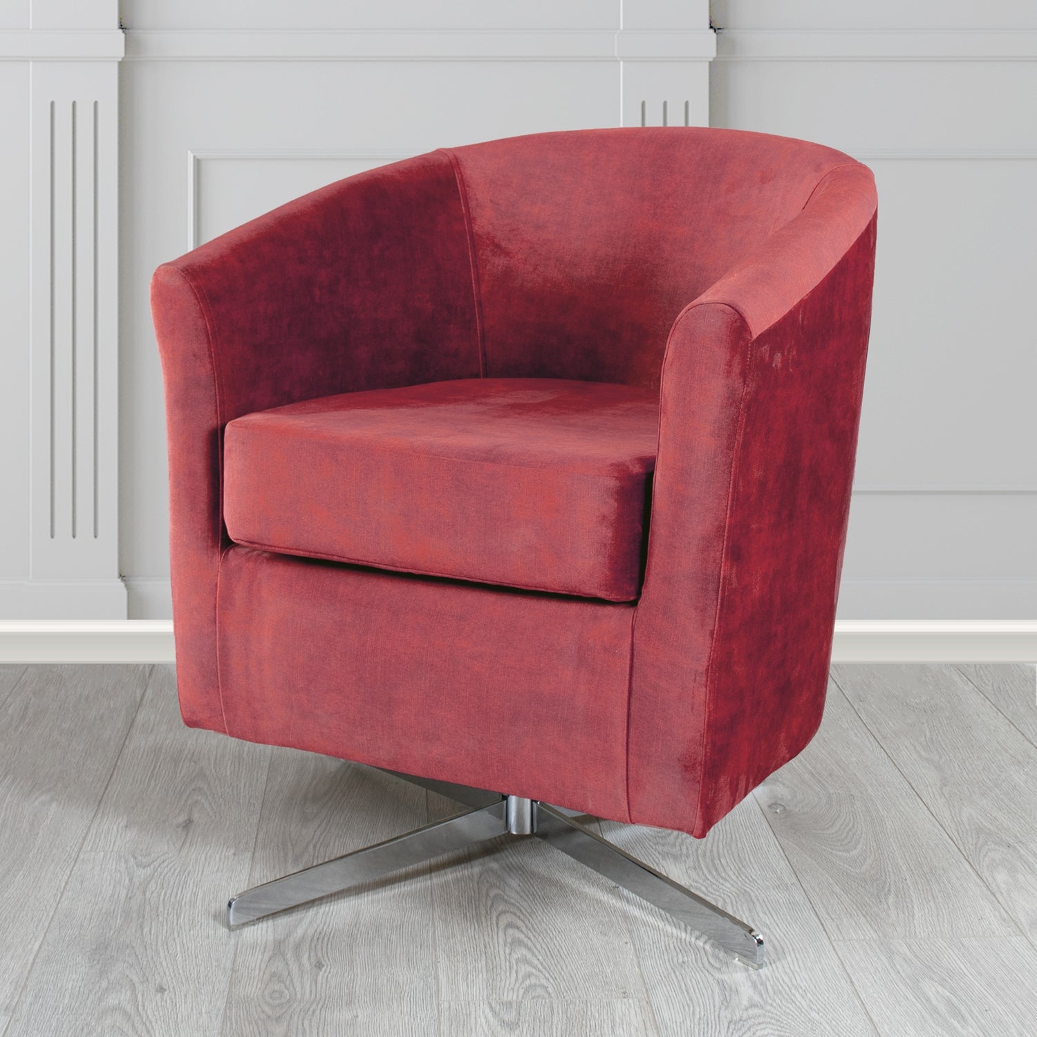 Cannes Swivel Tub Chair in Clarke and Clarke Martello Plain Textured Velvet Fabric