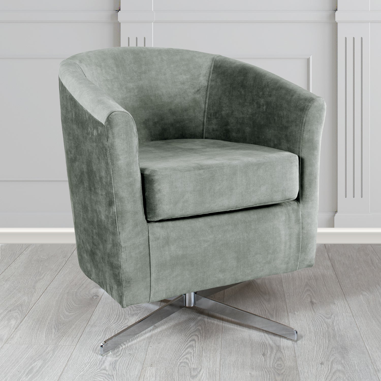 Cannes Swivel Tub Chair in Clarke and Clarke Martello Plain Textured Velvet Fabric