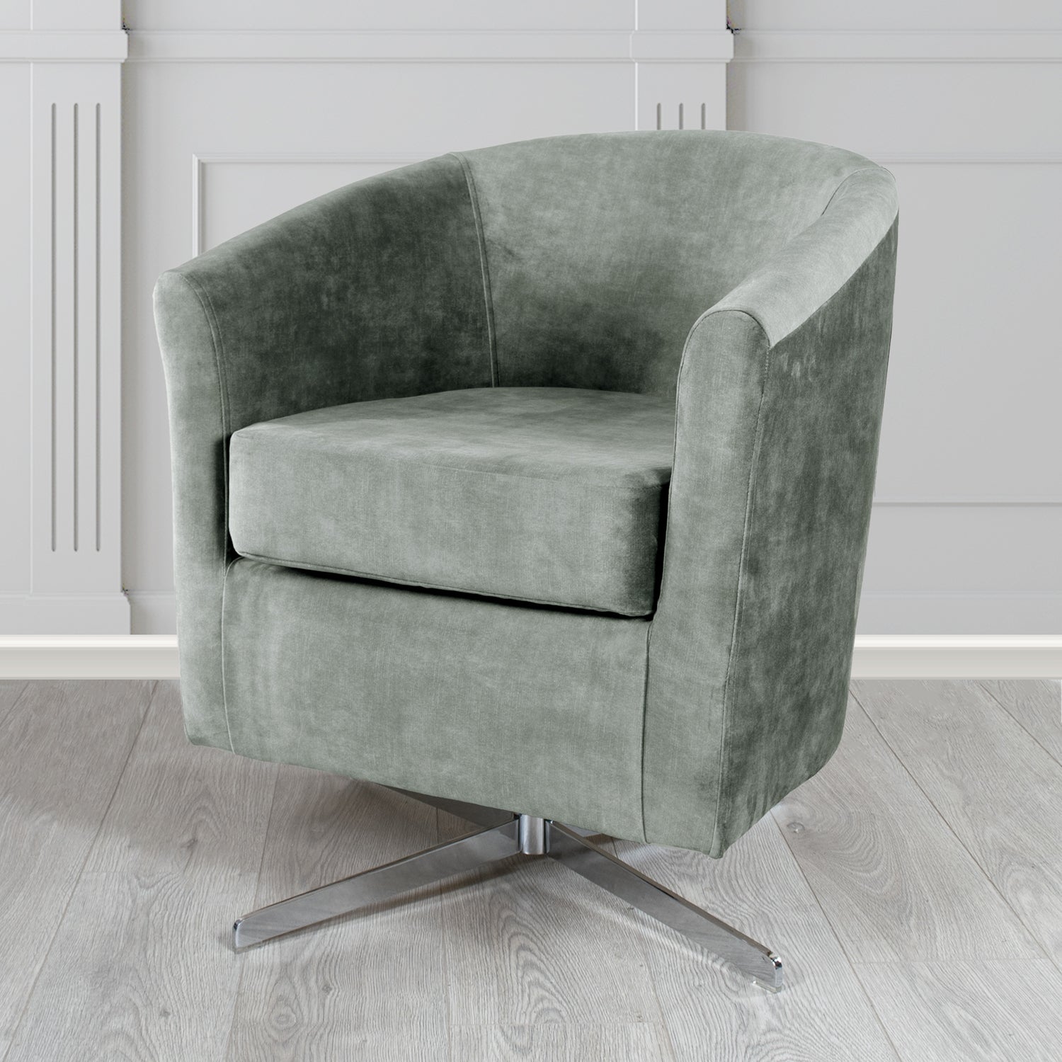 Cannes Swivel Tub Chair in Clarke and Clarke Martello Plain Textured Velvet Fabric