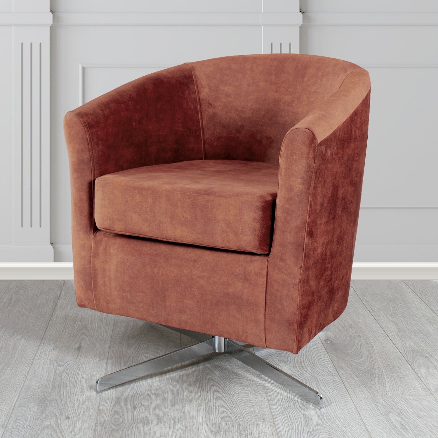 Cannes Swivel Tub Chair in Clarke and Clarke Martello Plain Textured Velvet Fabric