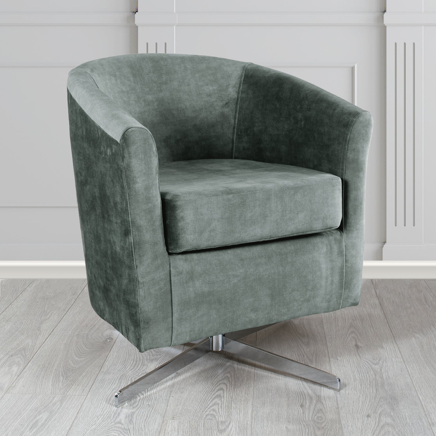 Cannes Swivel Tub Chair in Clarke and Clarke Martello Plain Textured Velvet Fabric