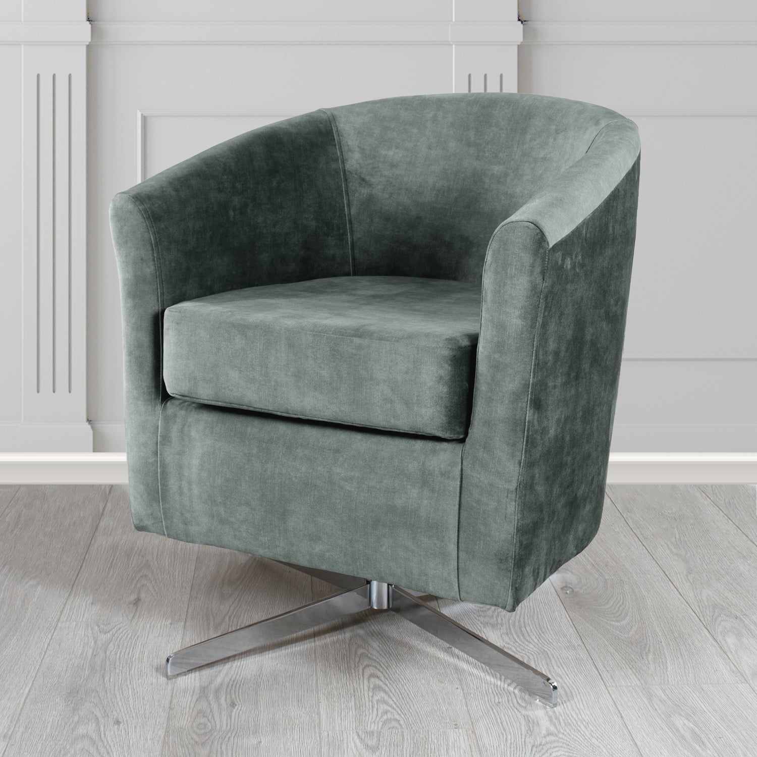 Cannes Swivel Tub Chair in Clarke and Clarke Martello Plain Textured Velvet Fabric