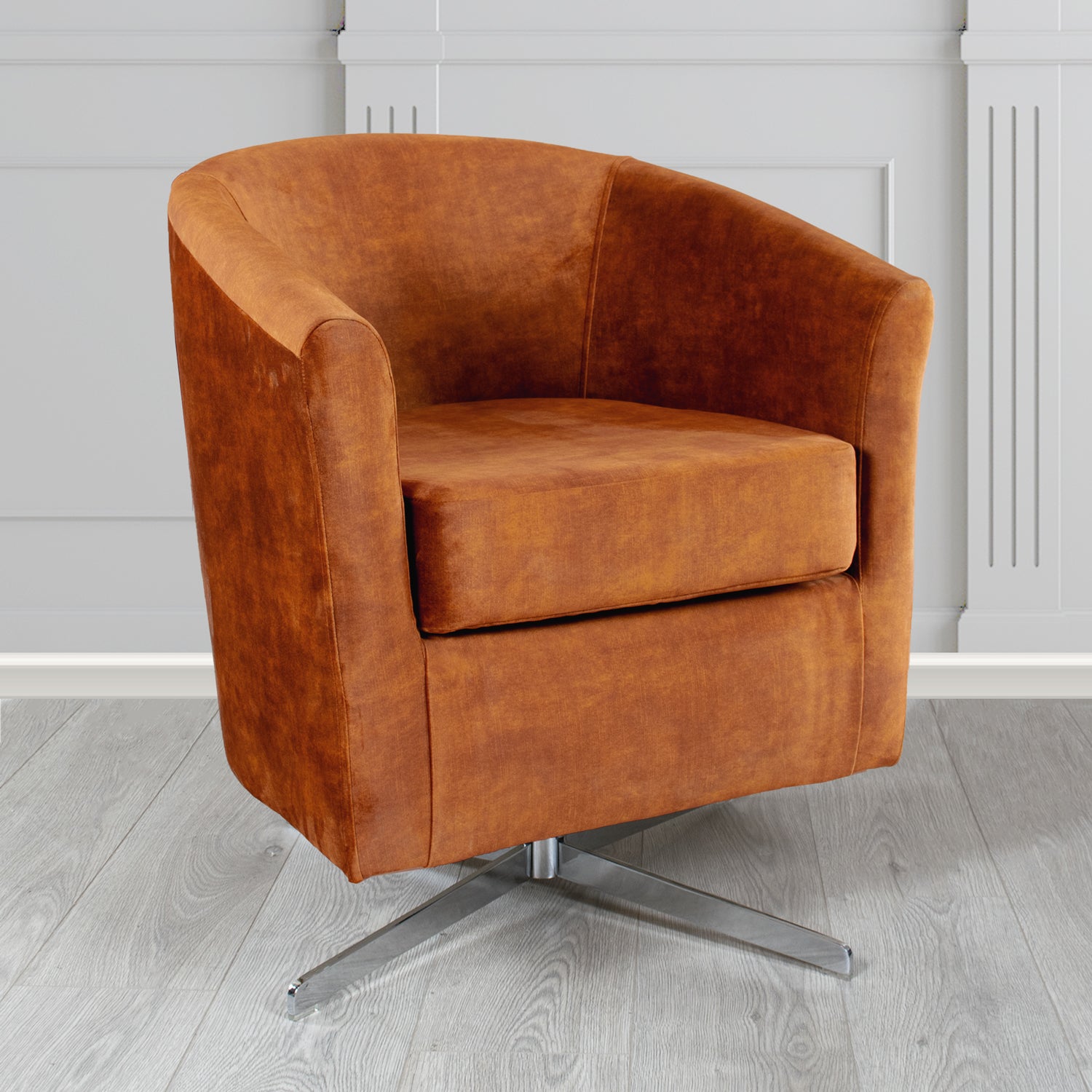 Cannes Swivel Tub Chair in Clarke and Clarke Martello Plain Textured Velvet Fabric