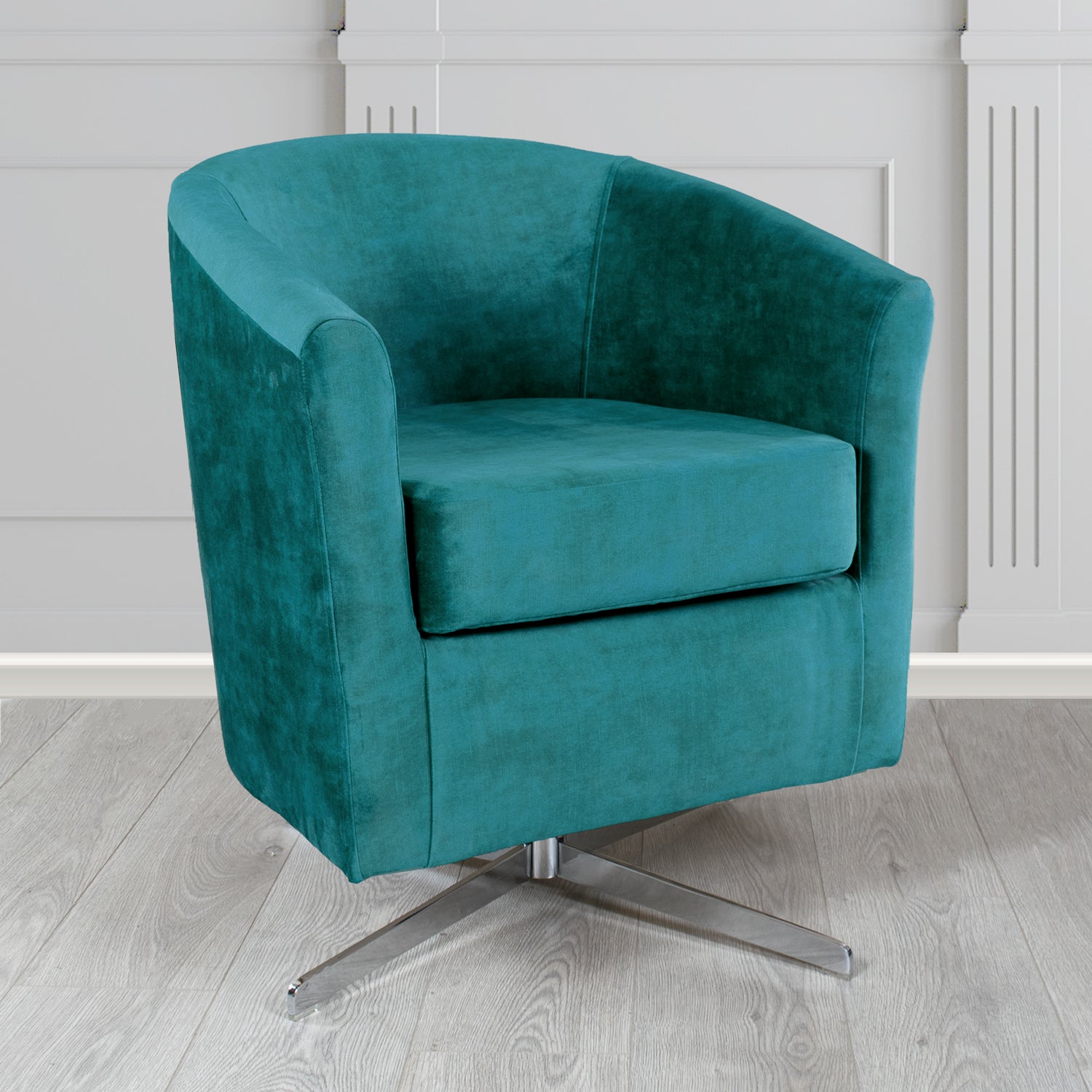 Cannes Swivel Tub Chair in Clarke and Clarke Martello Plain Textured Velvet Fabric