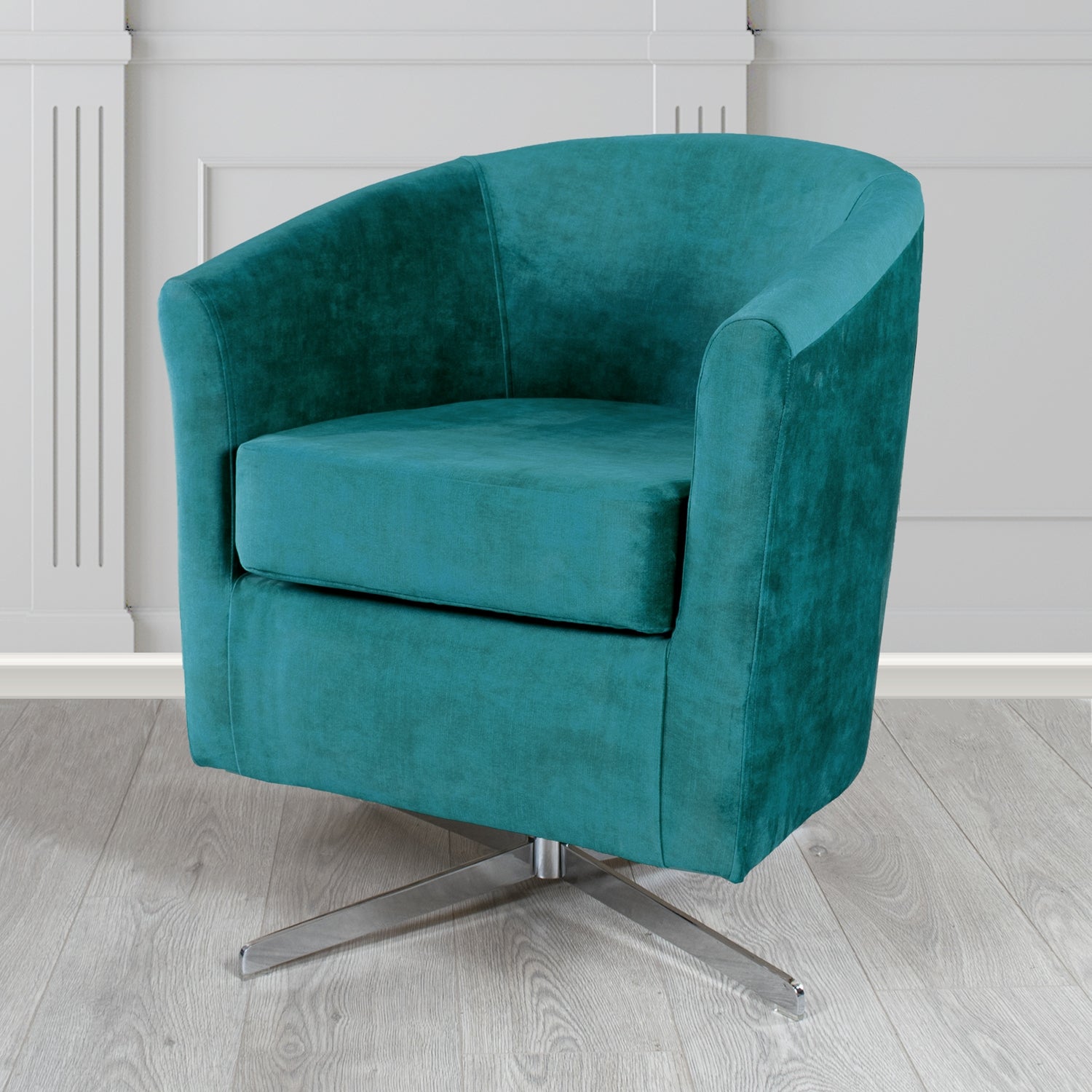 Cannes Swivel Tub Chair in Clarke and Clarke Martello Plain Textured Velvet Fabric