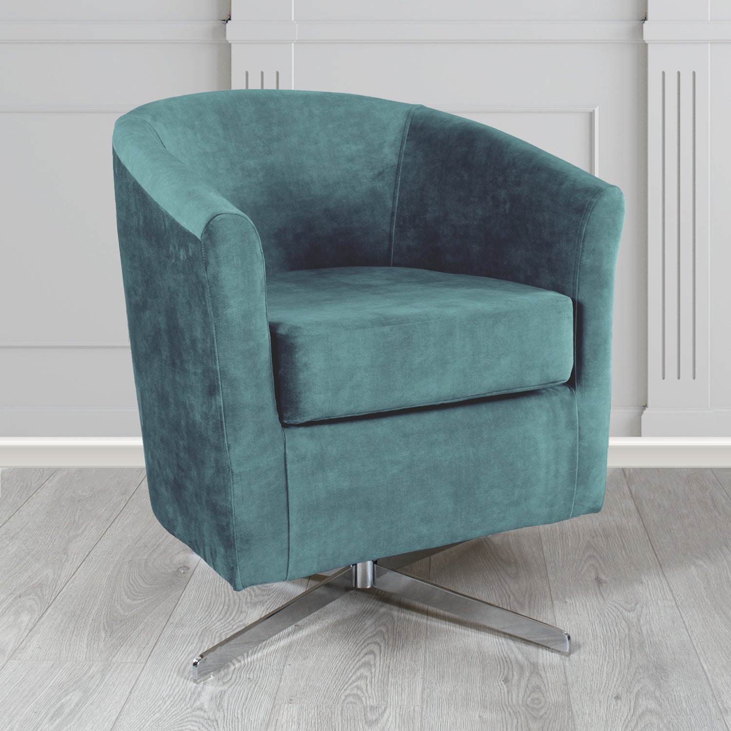 Cannes Swivel Tub Chair in Clarke and Clarke Martello Plain Textured Velvet Fabric