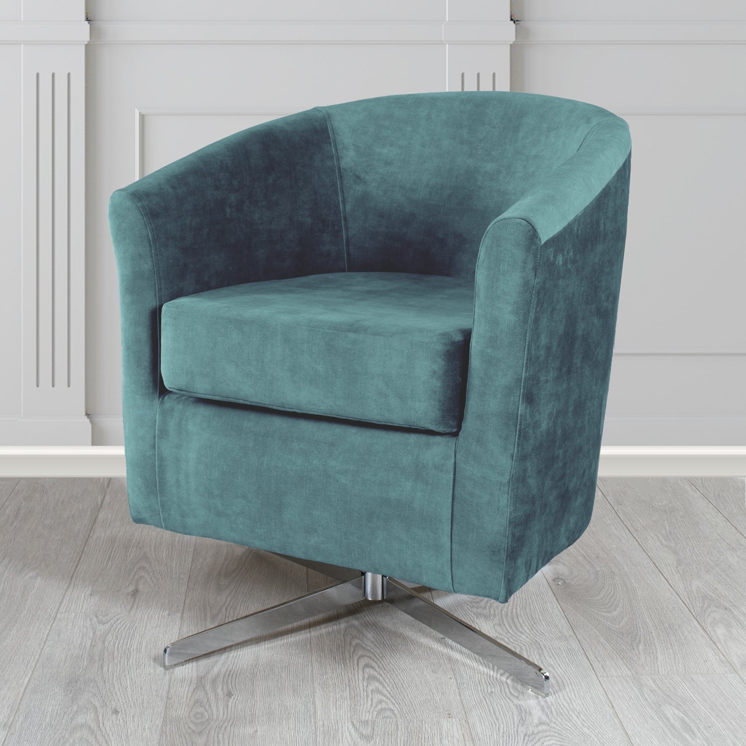 Cannes Swivel Tub Chair in Clarke and Clarke Martello Plain Textured Velvet Fabric