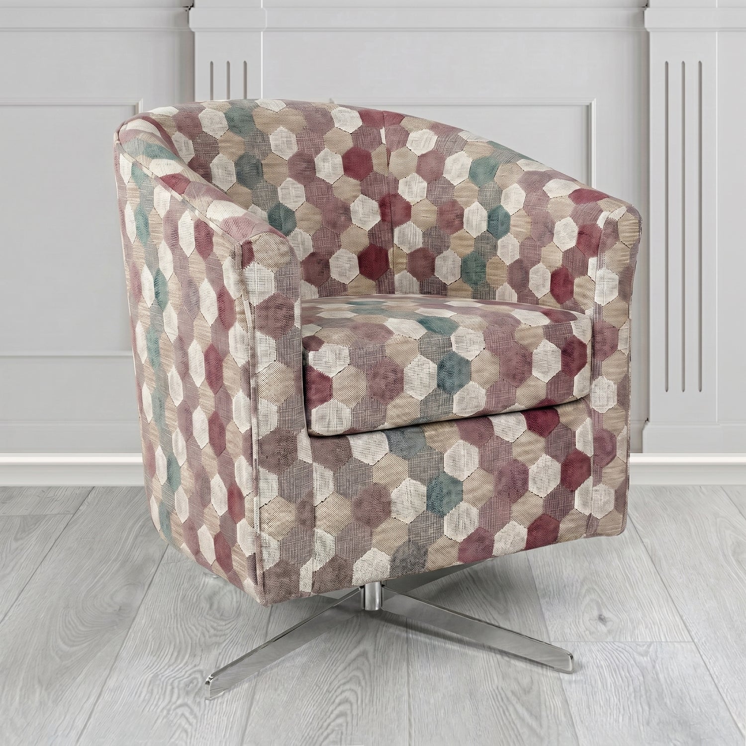 Cannes Swivel Tub Chair in Cristina Marrone Extravaganza Honeycomb Velvet Pattern Fabric