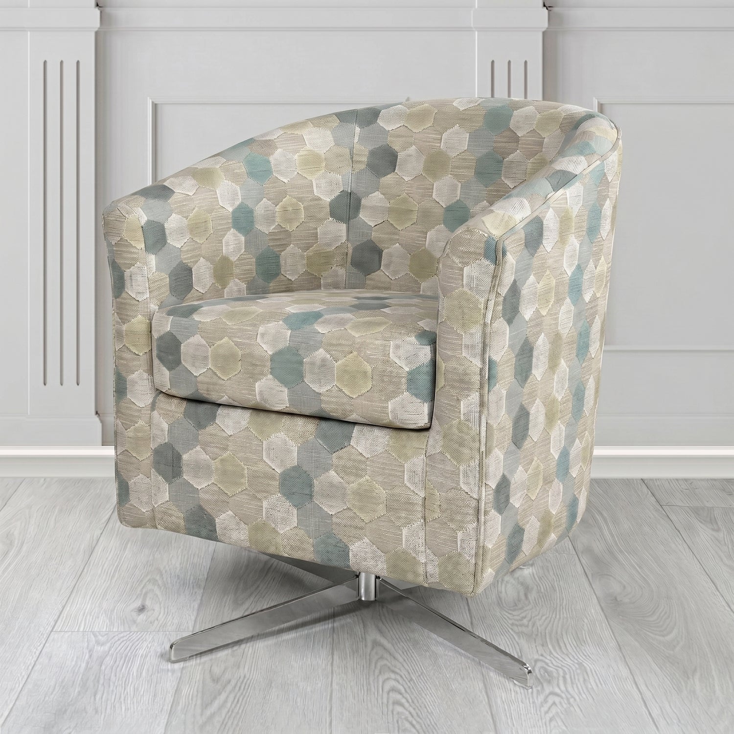 Cannes Swivel Tub Chair in Cristina Marrone Extravaganza Honeycomb Velvet Pattern Fabric