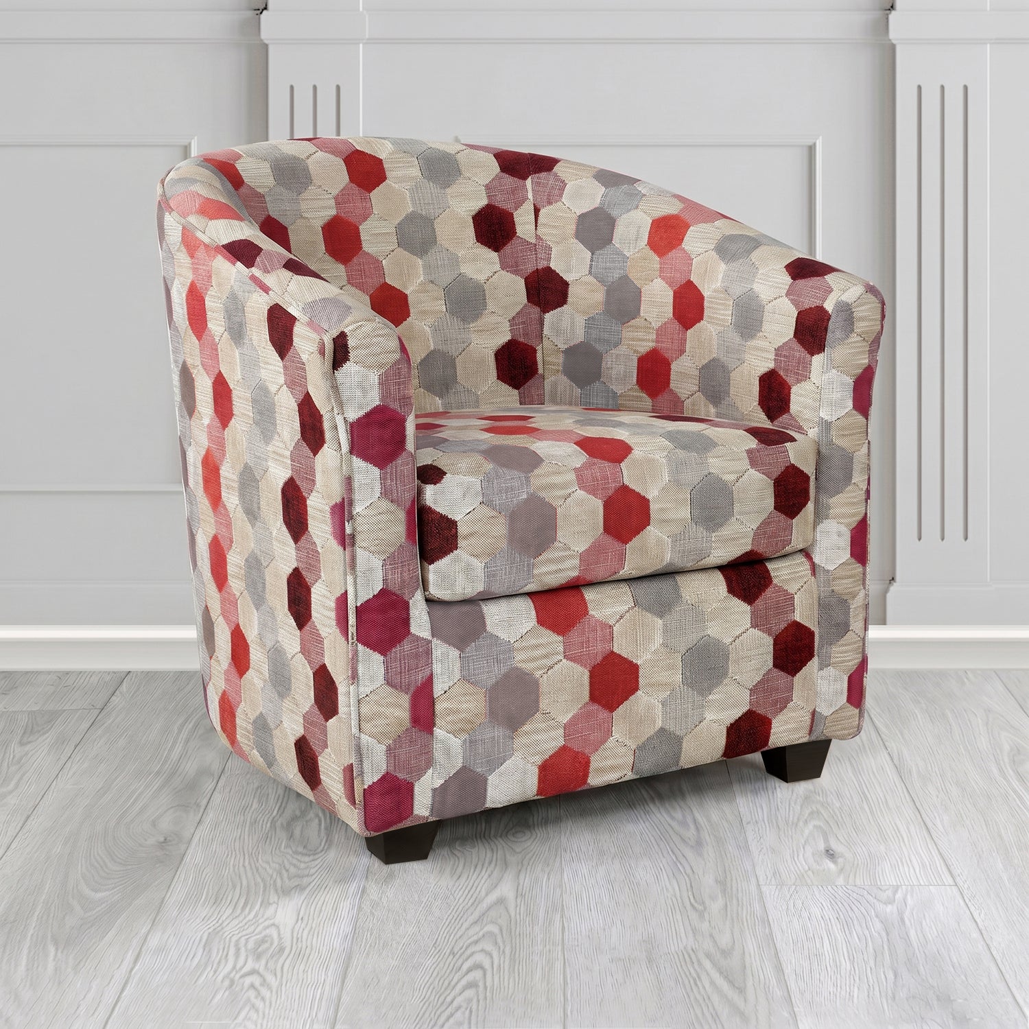Cannes Tub Chair in Cristina Marrone Extravaganza Honeycomb Velvet Pattern Fabric