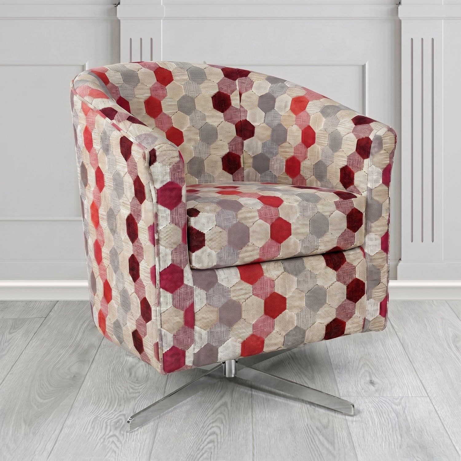 Cannes Swivel Tub Chair in Cristina Marrone Extravaganza Honeycomb Velvet Pattern Fabric
