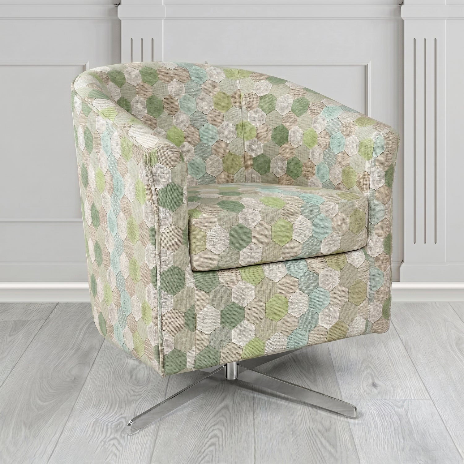 Cannes Swivel Tub Chair in Cristina Marrone Extravaganza Honeycomb Velvet Pattern Fabric