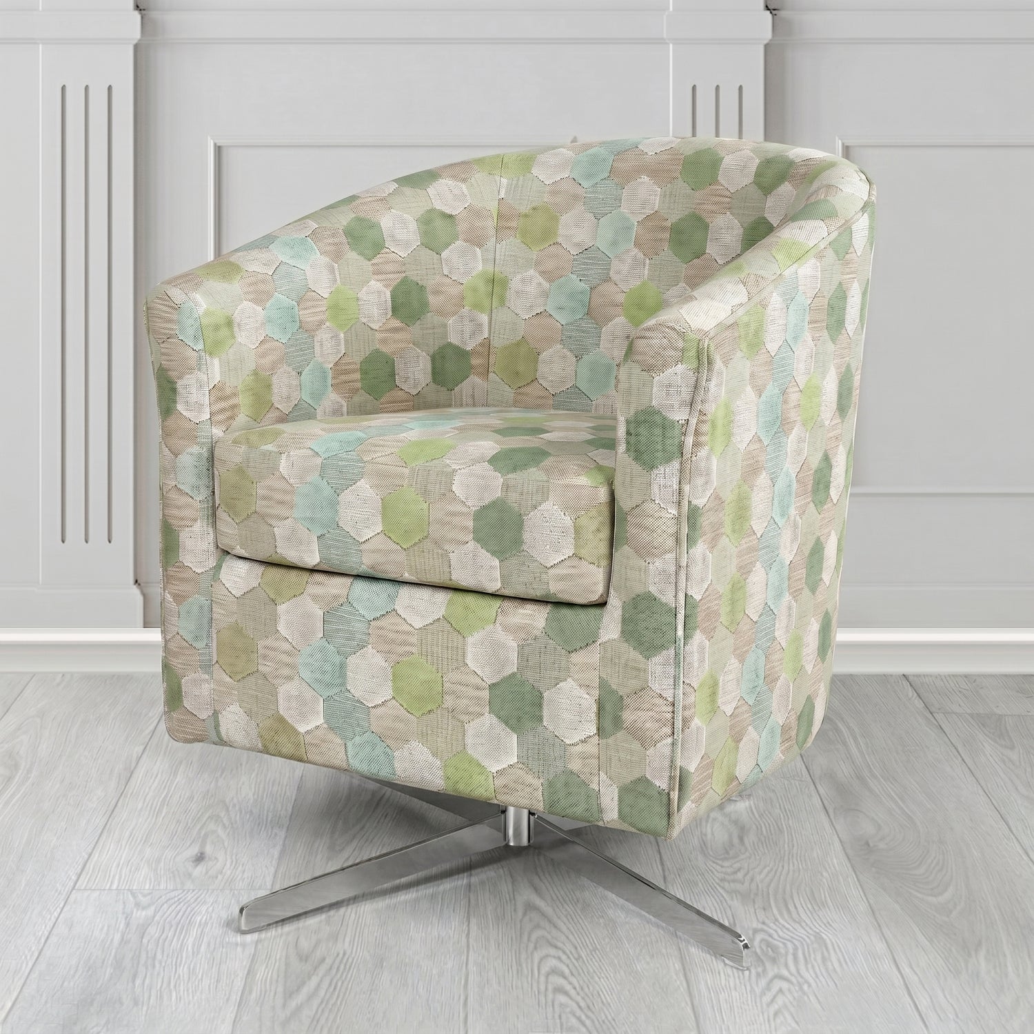 Cannes Swivel Tub Chair in Cristina Marrone Extravaganza Honeycomb Velvet Pattern Fabric
