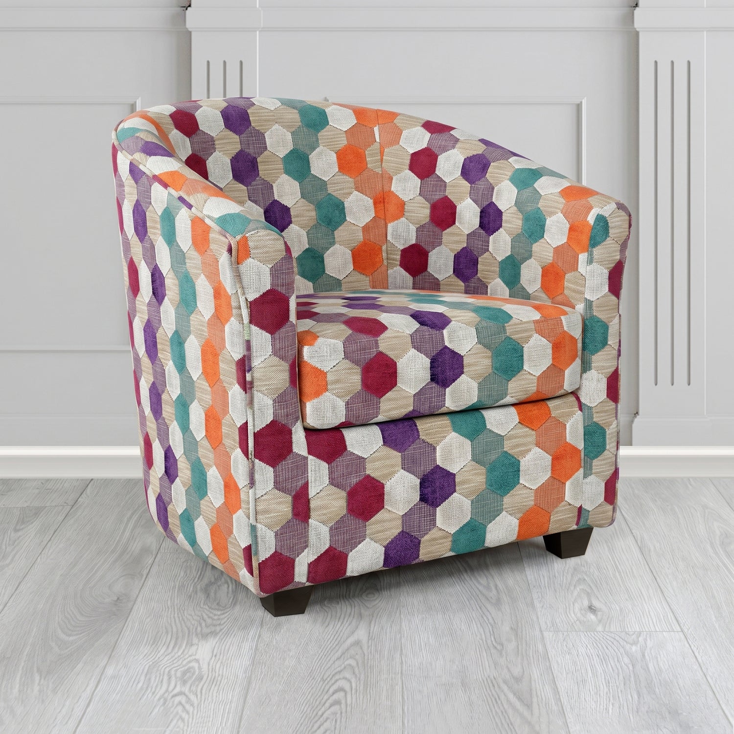 Cannes Tub Chair in Cristina Marrone Extravaganza Honeycomb Velvet Pattern Fabric