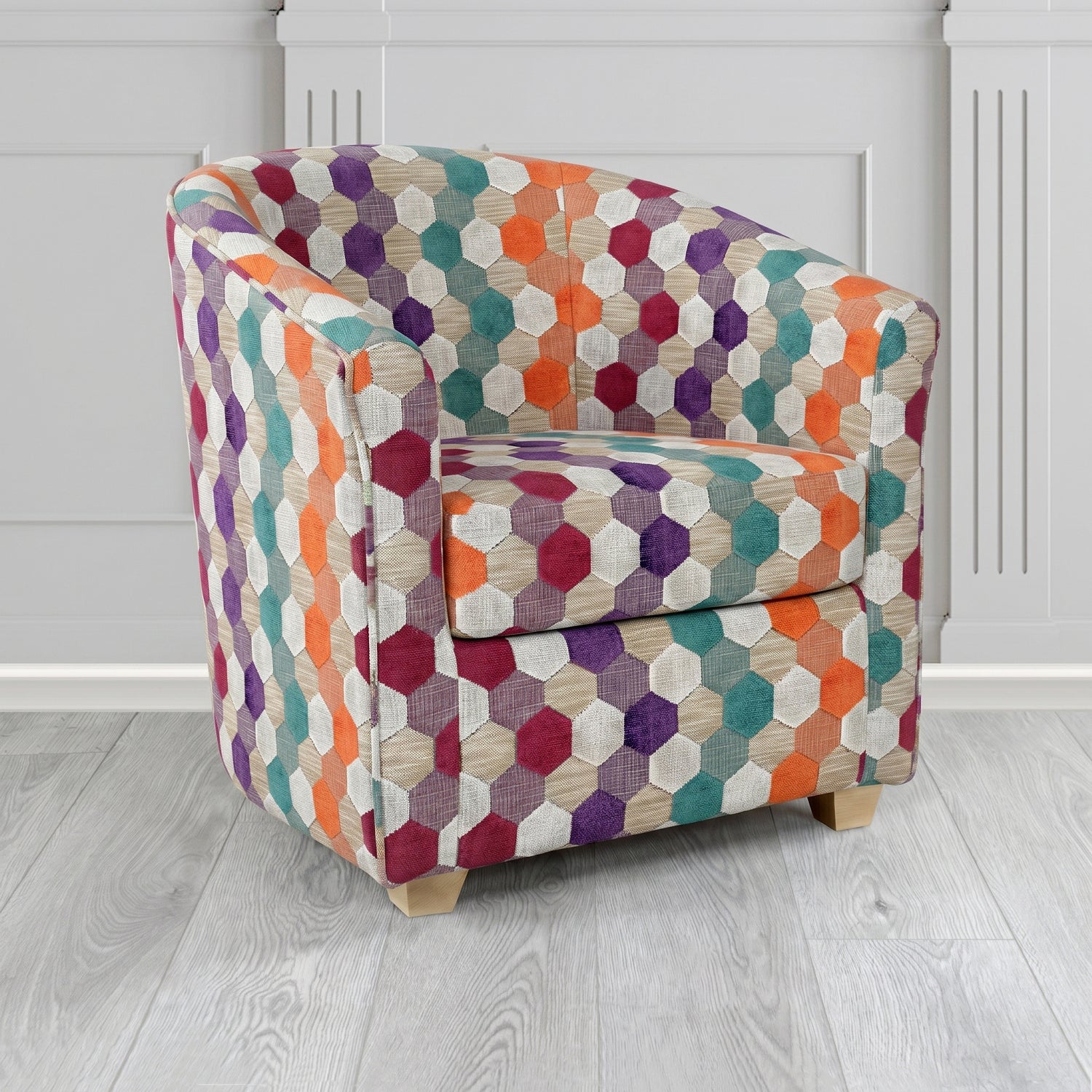 Cannes Tub Chair in Cristina Marrone Extravaganza Honeycomb Velvet Pattern Fabric