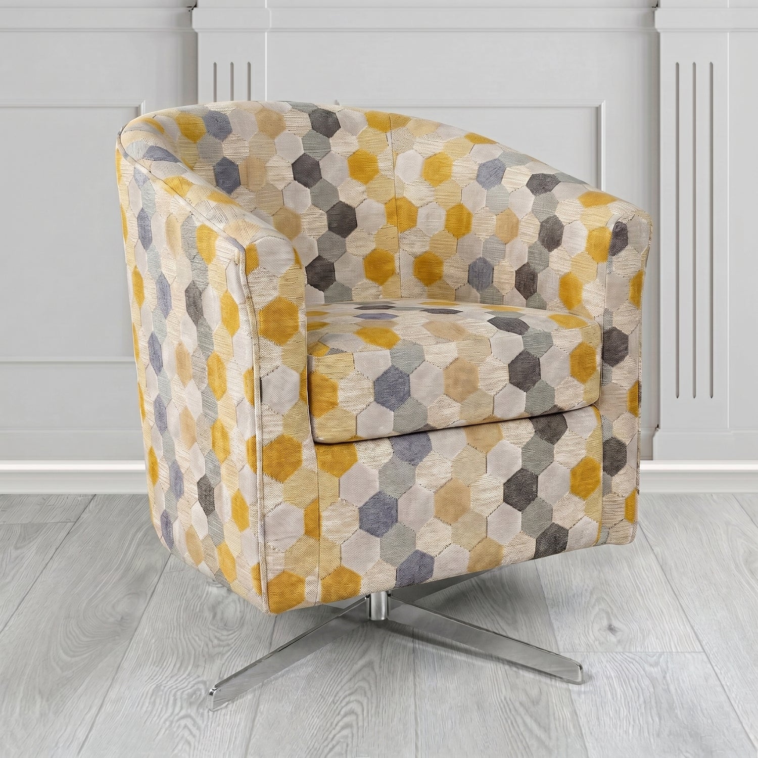 Cannes Swivel Tub Chair in Cristina Marrone Extravaganza Honeycomb Velvet Pattern Fabric