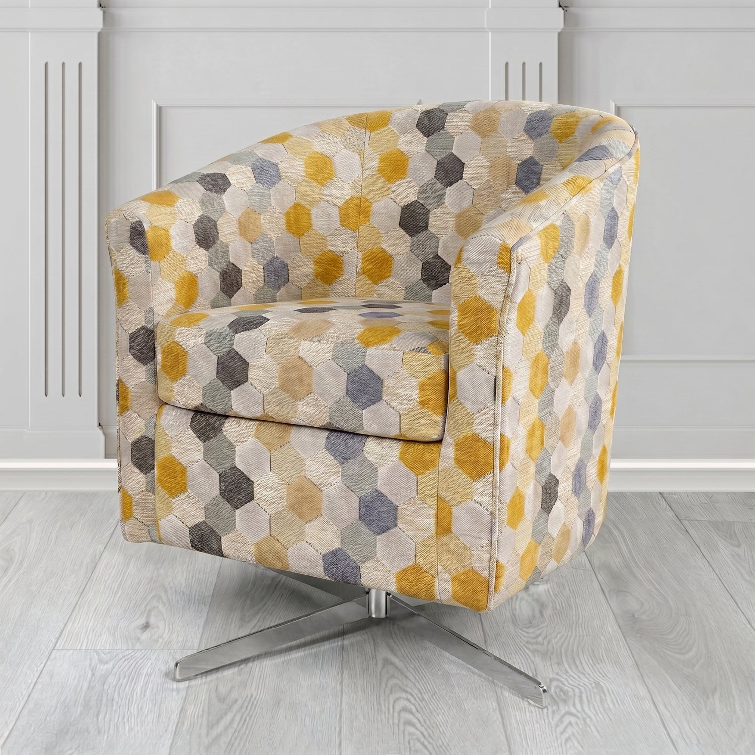 Cannes Swivel Tub Chair in Cristina Marrone Extravaganza Honeycomb Velvet Pattern Fabric