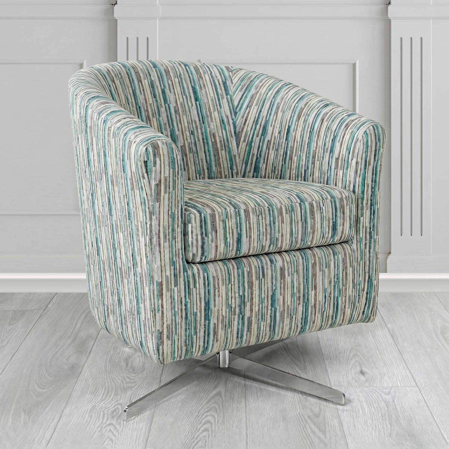 Cannes Swivel Tub Chair in Cristina Marrone Extravaganza Stripe Fabric
