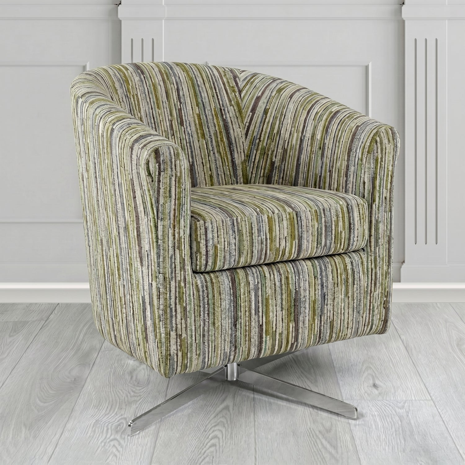 Cannes Swivel Tub Chair in Cristina Marrone Extravaganza Stripe Fabric