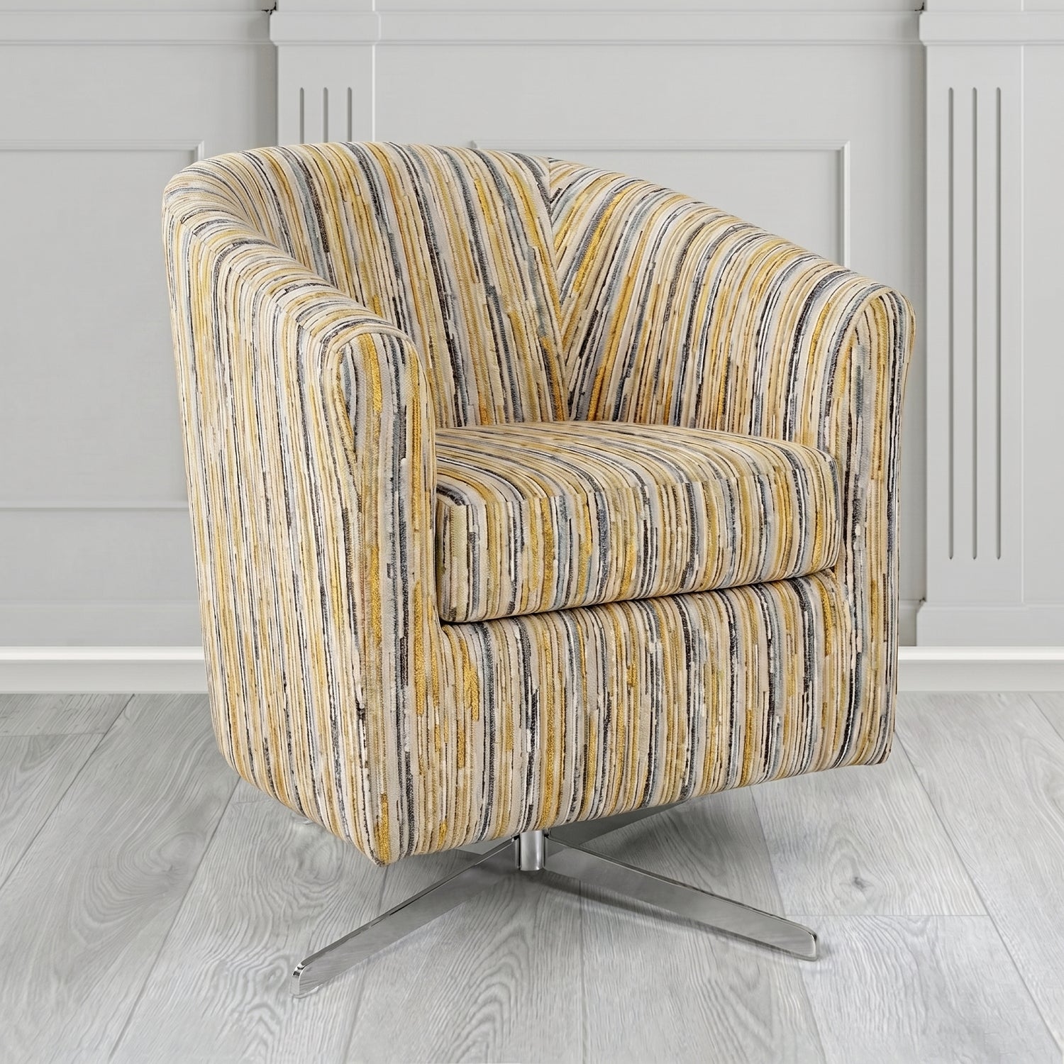 Cannes Swivel Tub Chair in Cristina Marrone Extravaganza Stripe Fabric