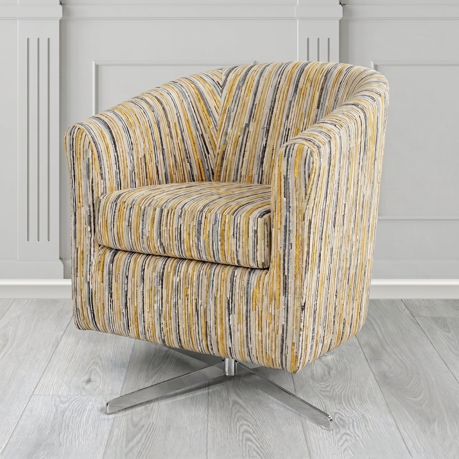 Cannes Swivel Tub Chair in Cristina Marrone Extravaganza Stripe Fabric