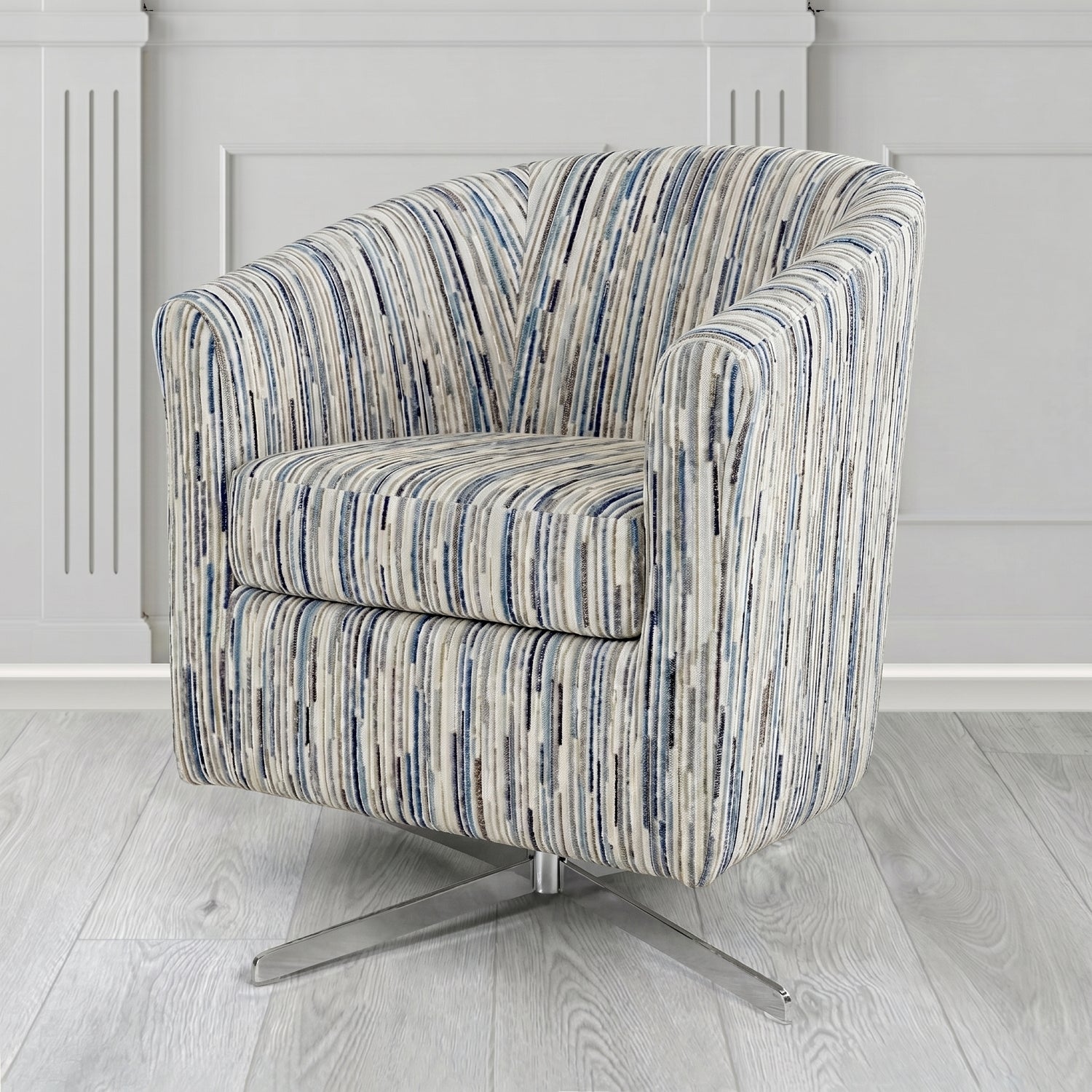 Cannes Swivel Tub Chair in Cristina Marrone Extravaganza Stripe Fabric
