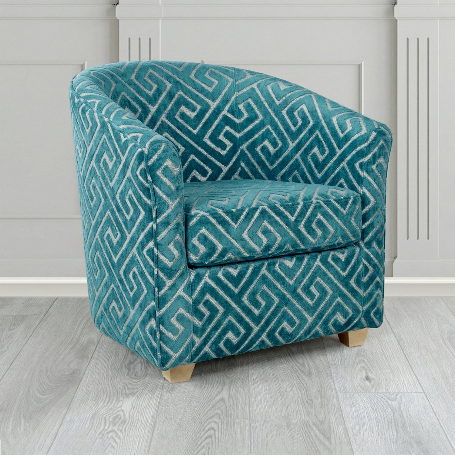 Cannes Tub Chair in Cristina Marrone Extravaganza Greek Key Geometric Fabric