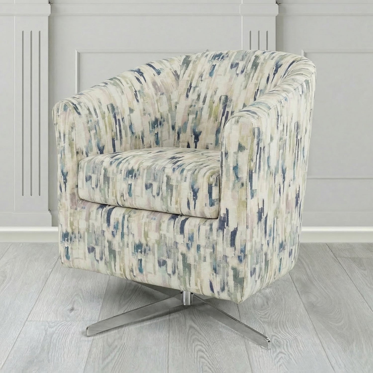 Cannes Swivel Tub Chair in Fryett's Aura Abstract Pattern Fabric