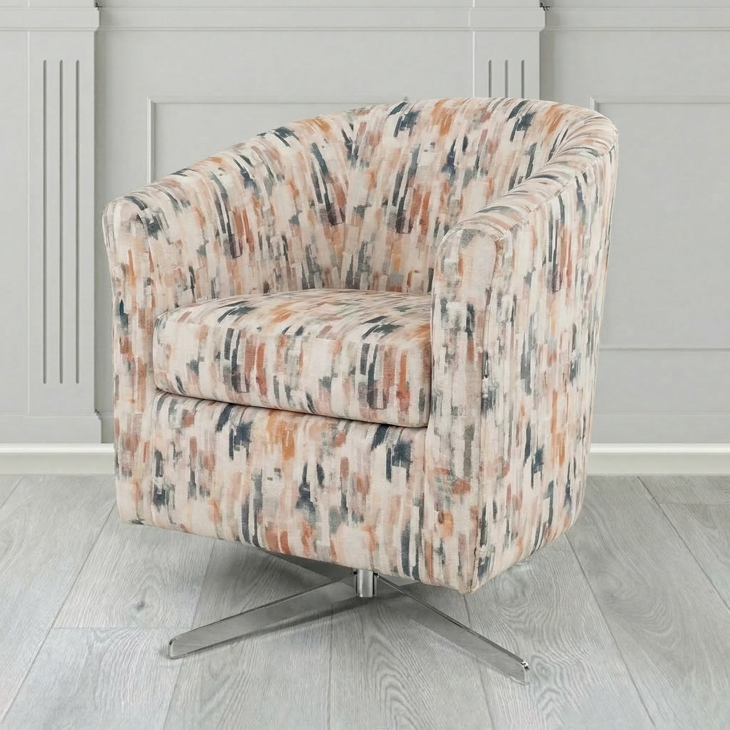 Cannes Swivel Tub Chair in Fryett's Aura Abstract Pattern Fabric
