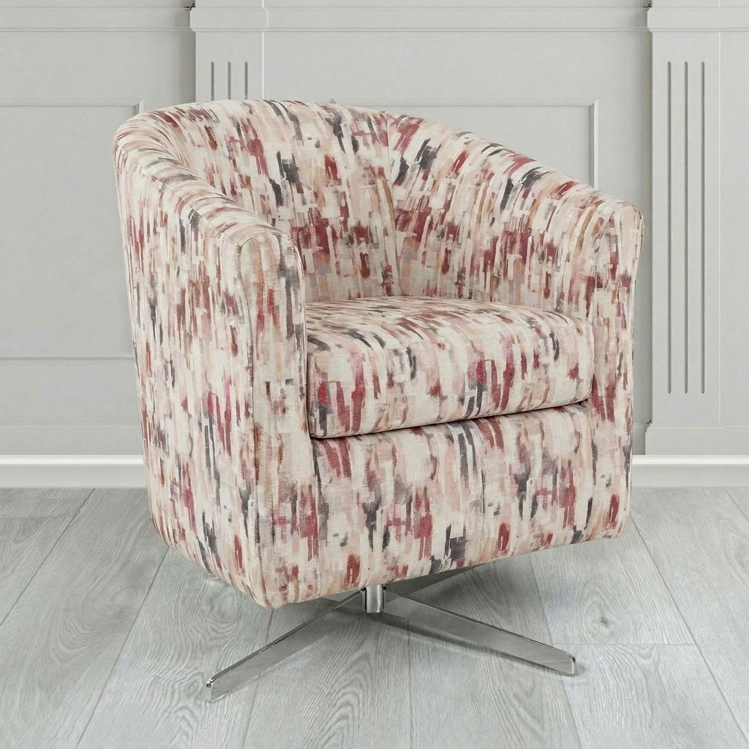 Cannes Swivel Tub Chair in Fryett's Aura Abstract Pattern Fabric