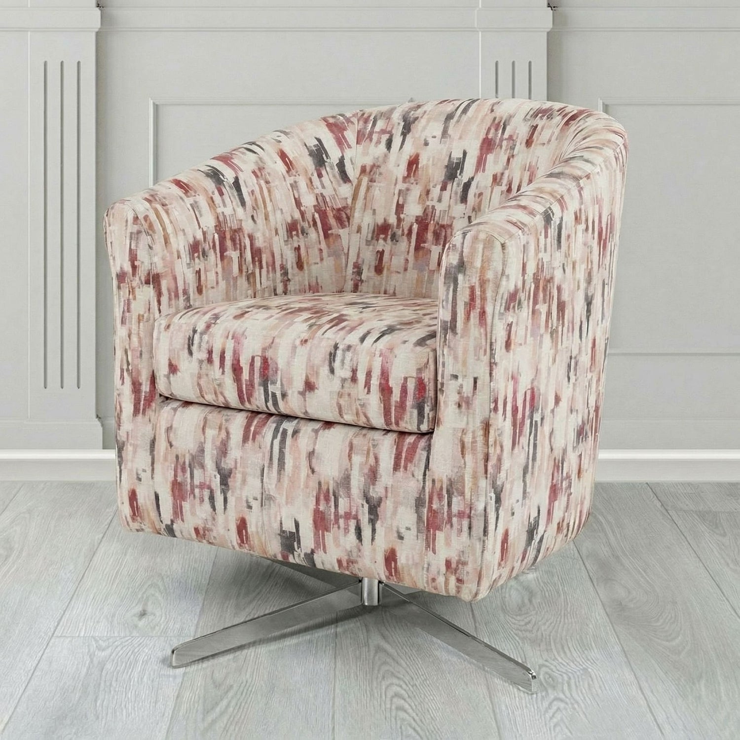 Cannes Swivel Tub Chair in Fryett's Aura Abstract Pattern Fabric